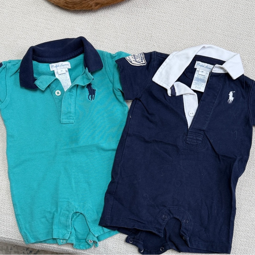 Polo by Ralph Lauren Teal & Navy Baby Polo Rompers